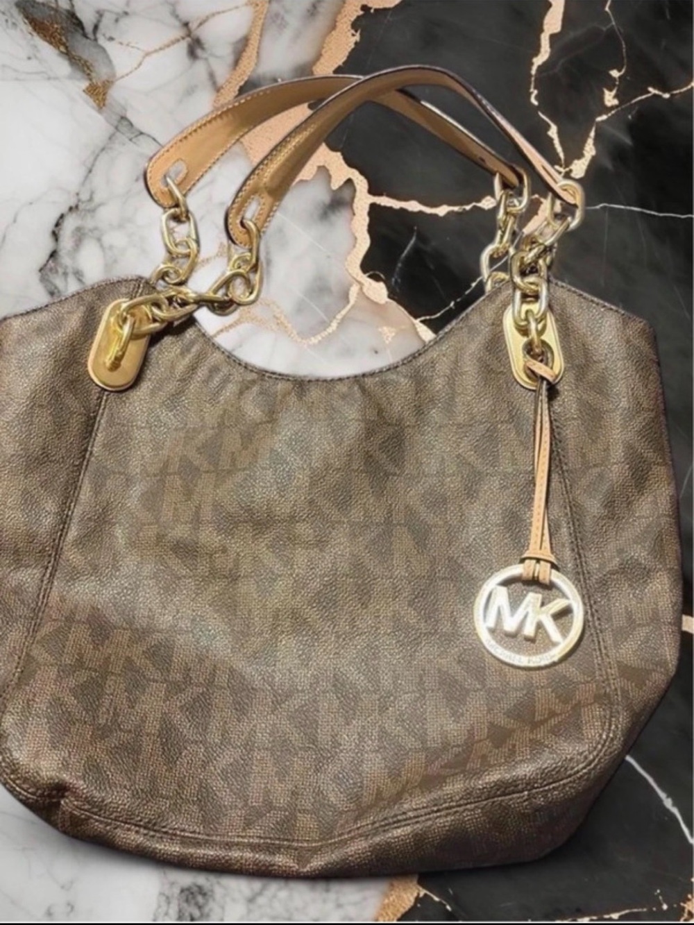Michael Kors Brown Signature Hobo with Gold Hardware